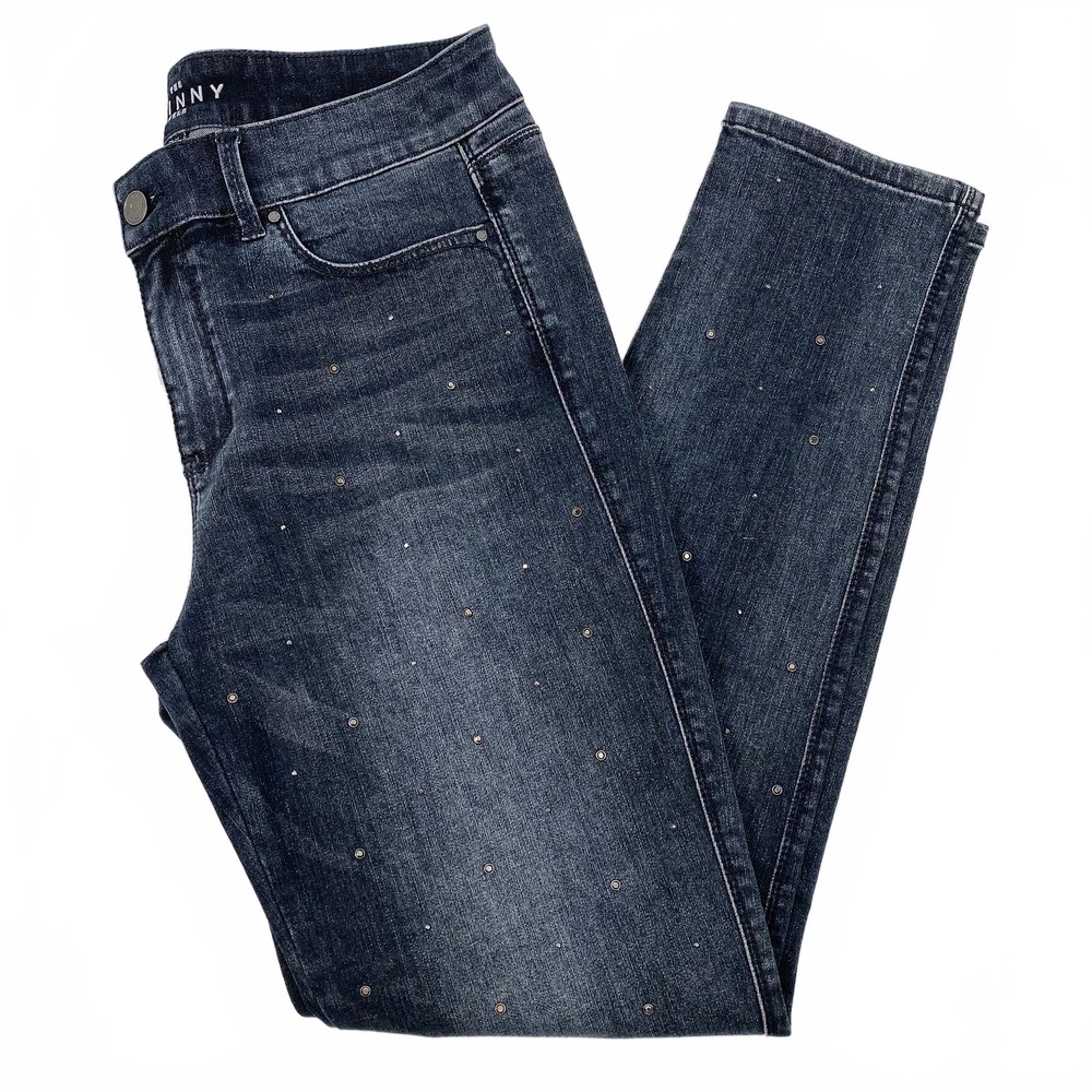 White House Black Market Blue Skinny Jeans Rhinestone | Womens 6